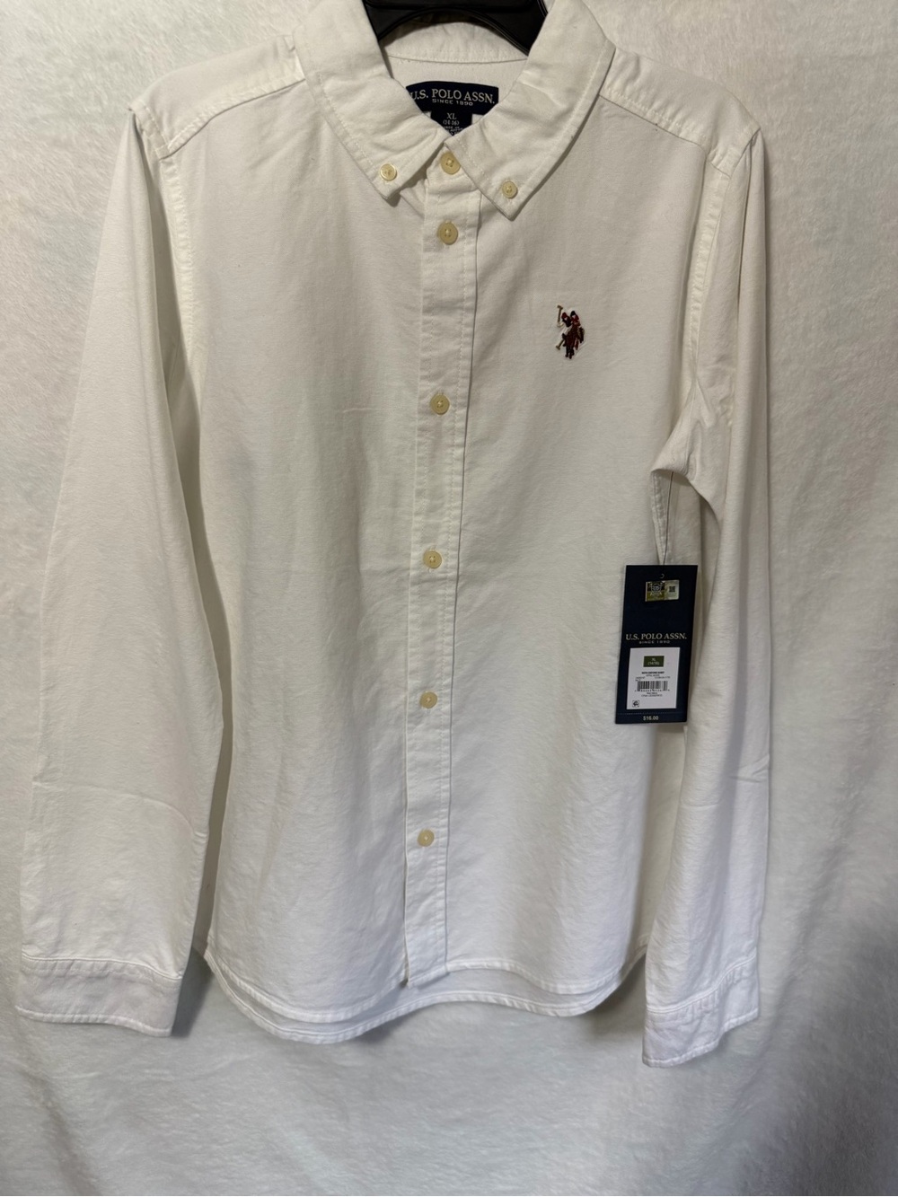 U.S. Polo Assn. White Long-Sleeve Button-Down Shirt with Red Logo